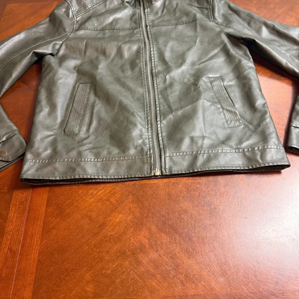 FRIED Denim NYC Faux‎ Leather Moto Jacket Mens Large Biker Black Minimalist